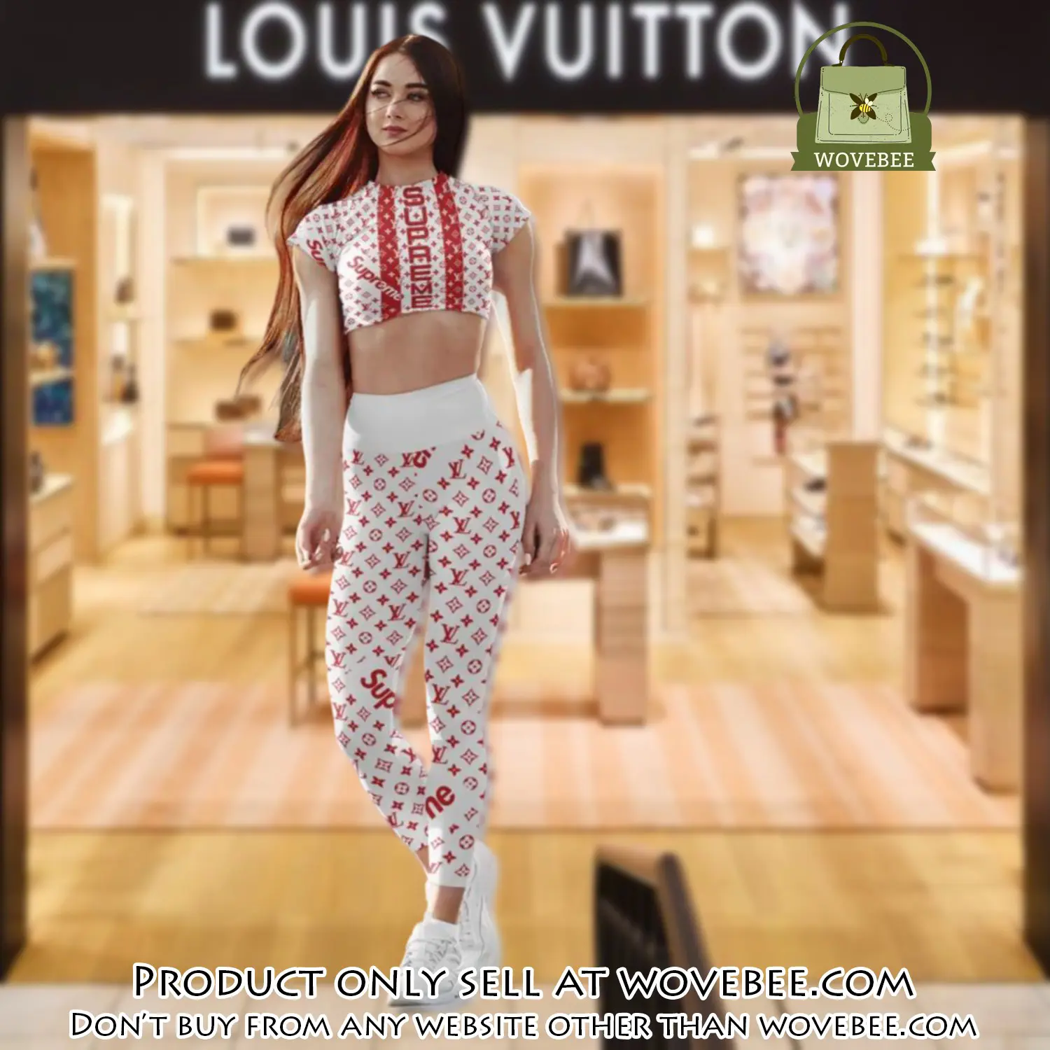 Red supreme louis vuitton luxury sportwear combo luxury brand crop top tshirt and legging for women ctl1037 wvb0815591